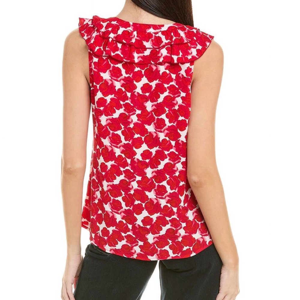 Cabi Rosy Floral Ruffle Sleeveless Top - Berry Red Sz S Poly Chiffon Romantic View 2